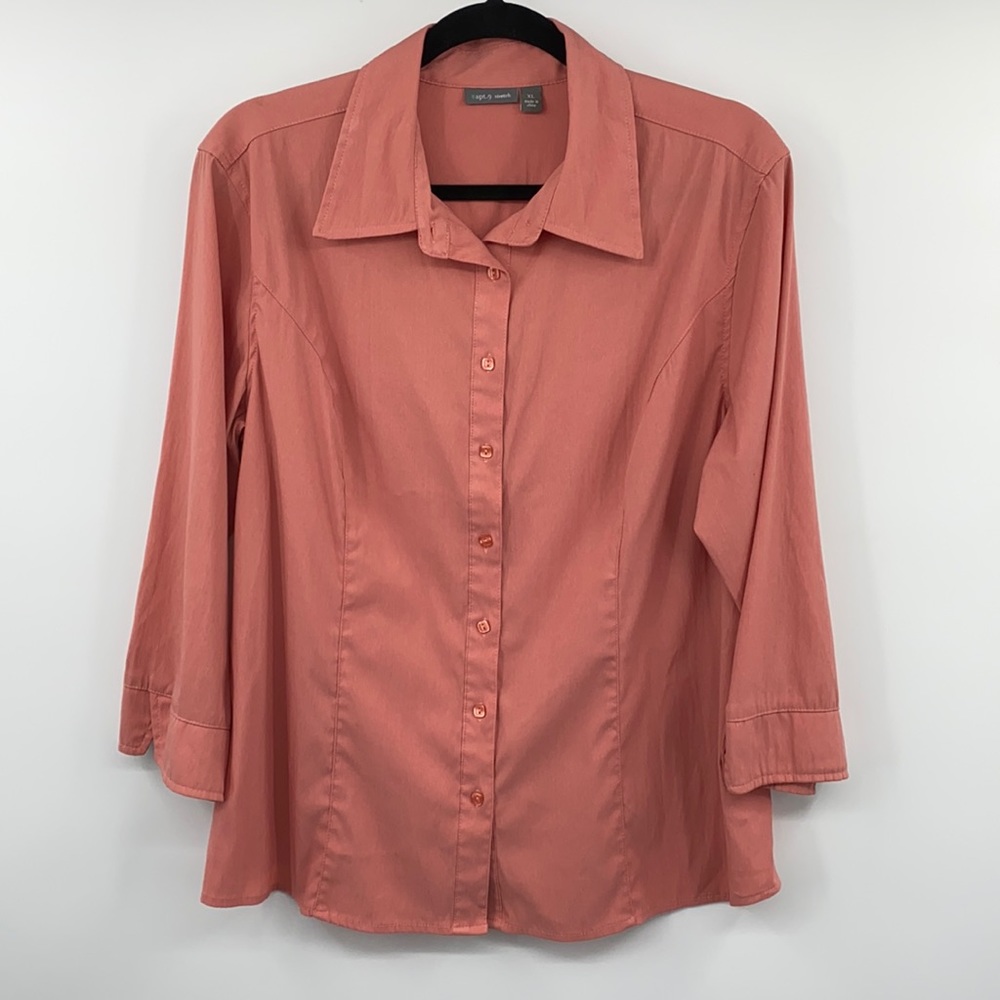 Apt.9 Button Down Blouse 3/4 Sleeves Coral Size XL